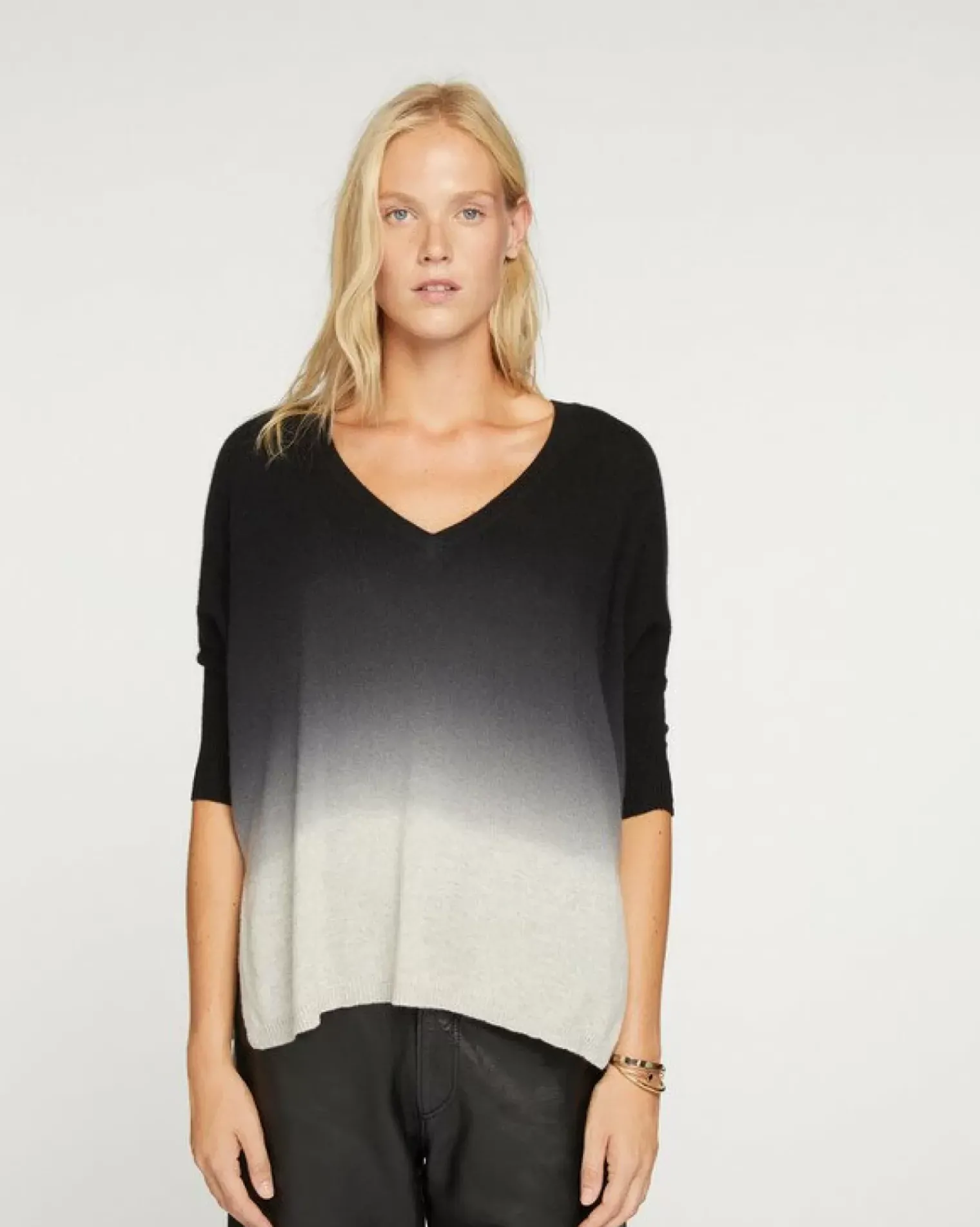 Kujten Sweaters & Sweatshirts>3/4 Sleeve Oversized Cashmere Sweater Gris Bouleau