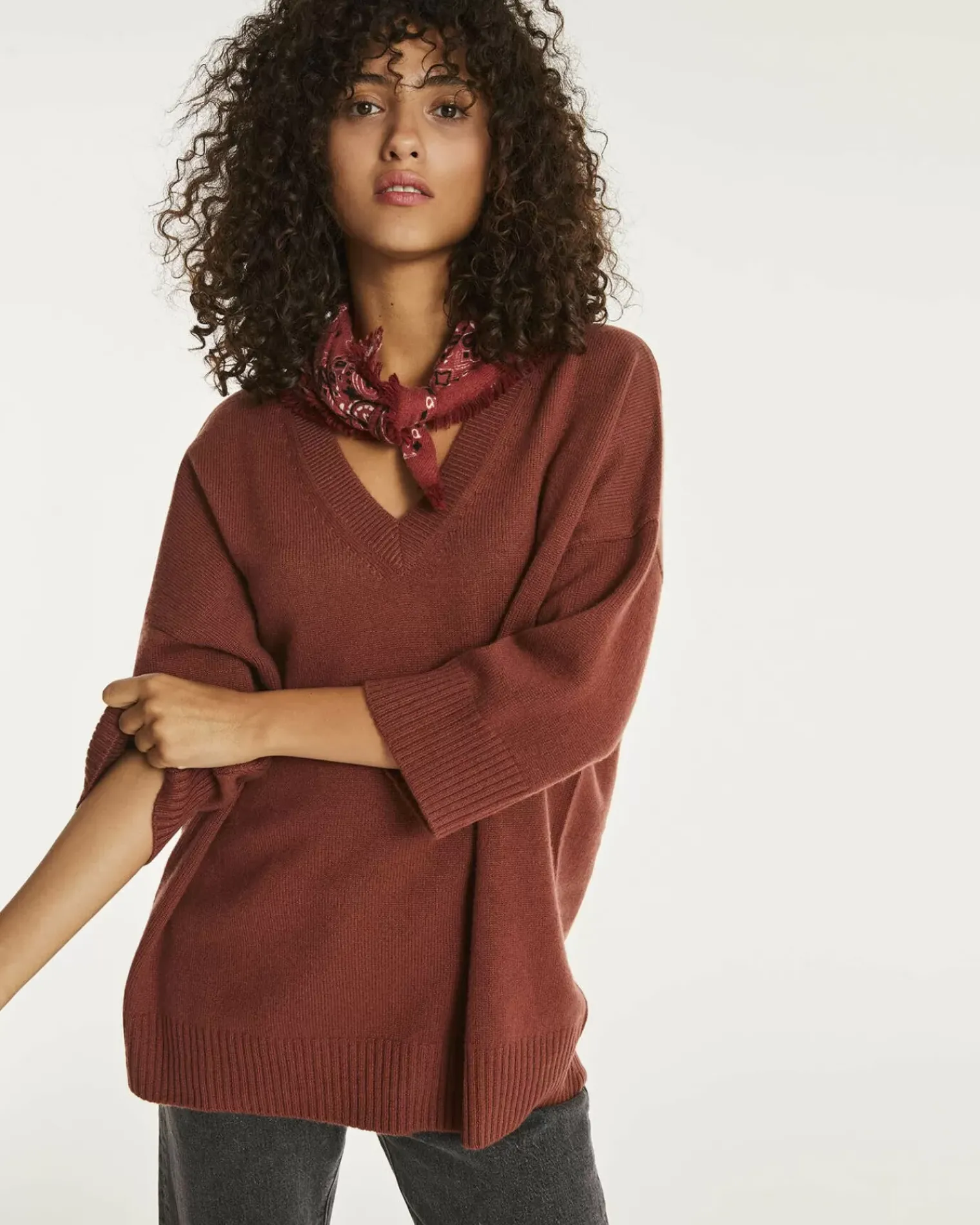 Kujten Sweaters & Sweatshirts>3/4 Sleeve Oversized Cashmere Sweater Bordeaux Sienne