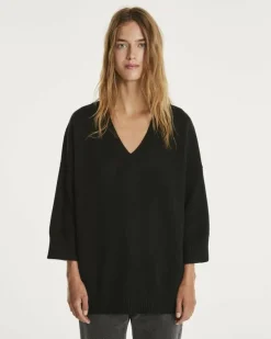 Kujten Sweaters & Sweatshirts>3/4 Sleeve Oversized Cashmere Sweater Noir
