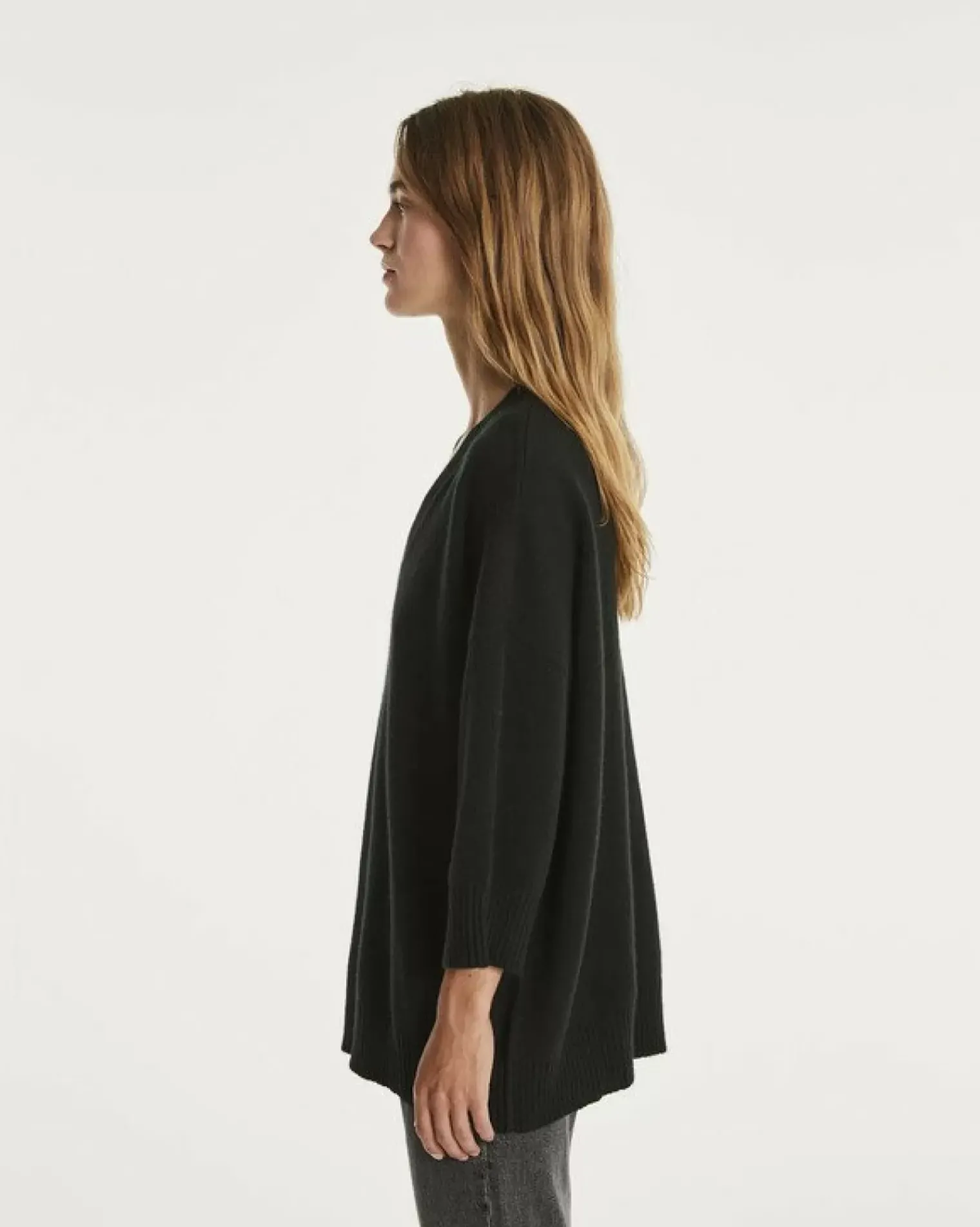 Kujten Sweaters & Sweatshirts>3/4 Sleeve Oversized Cashmere Sweater Noir
