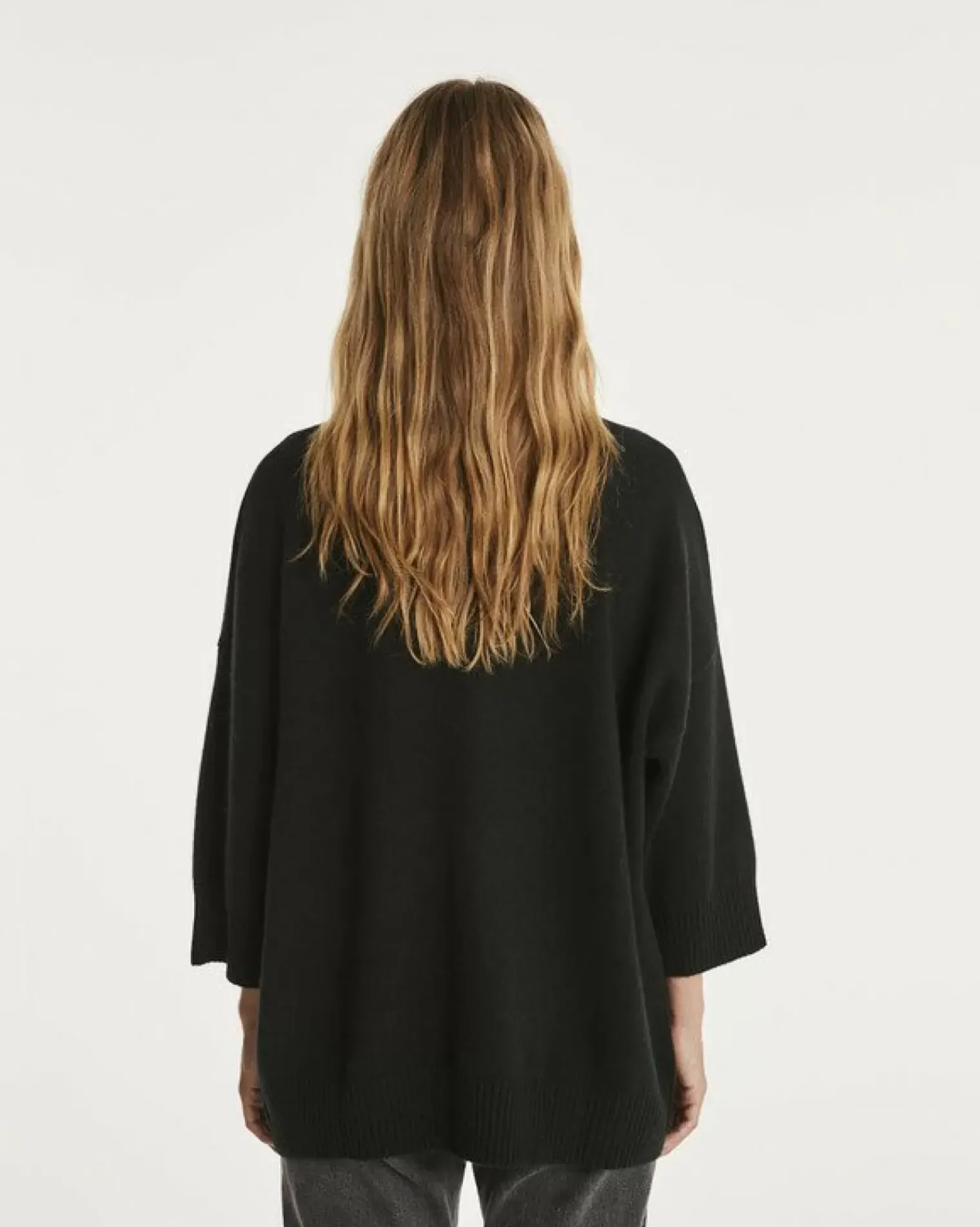 Kujten Sweaters & Sweatshirts>3/4 Sleeve Oversized Cashmere Sweater Noir