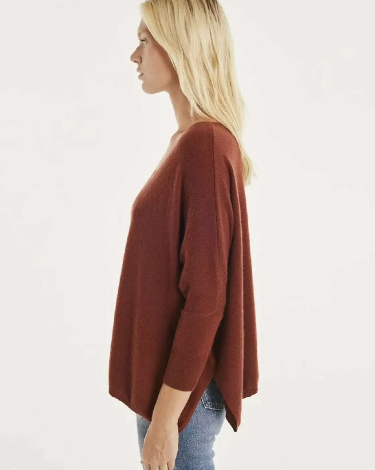 Kujten Sweaters & Sweatshirts>3/4 Sleeve Oversized Cashmere Sweater Bordeaux Sienne