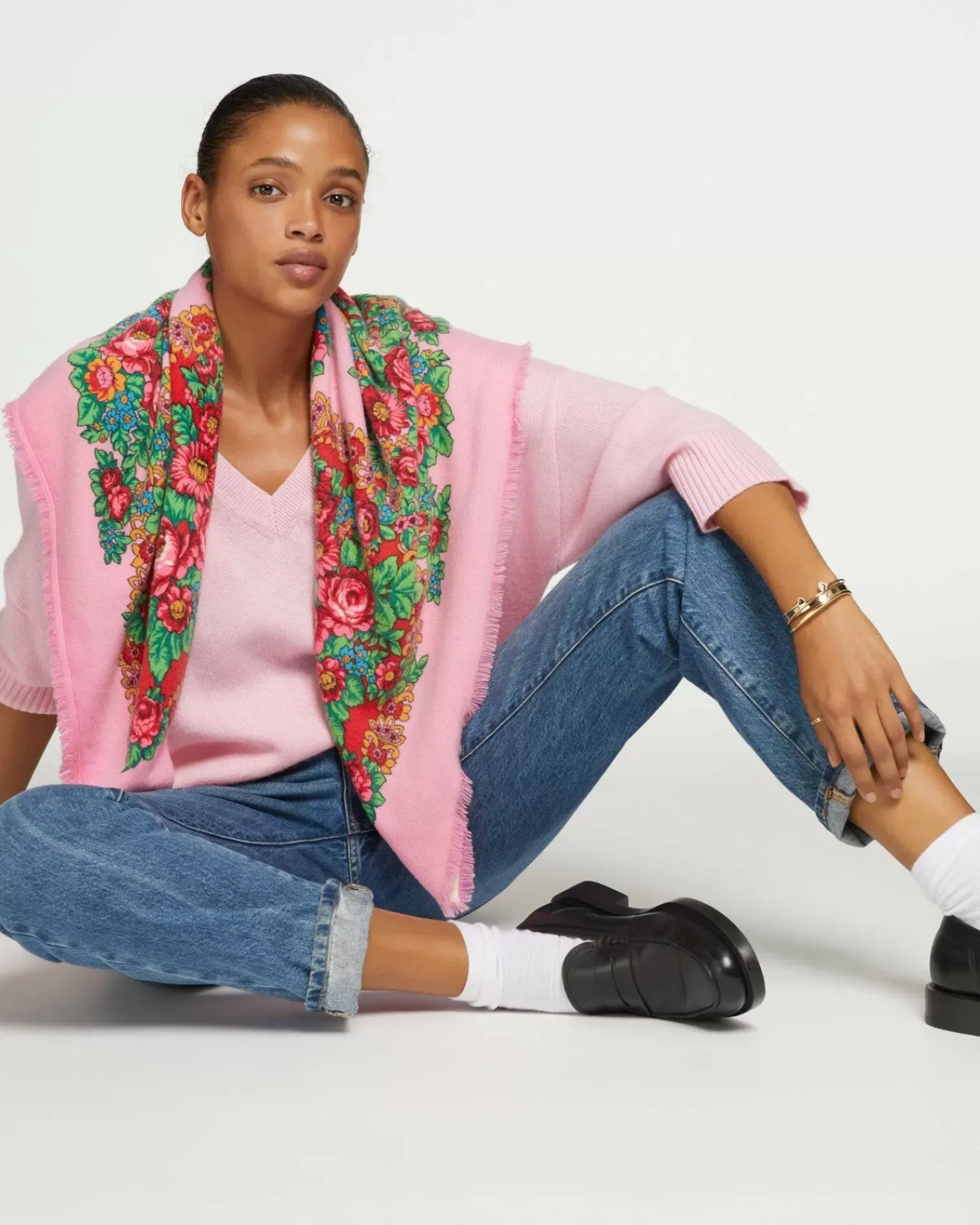 Kujten Sweaters & Sweatshirts>3/4 Sleeve Oversized Cashmere Sweater Candy Pink