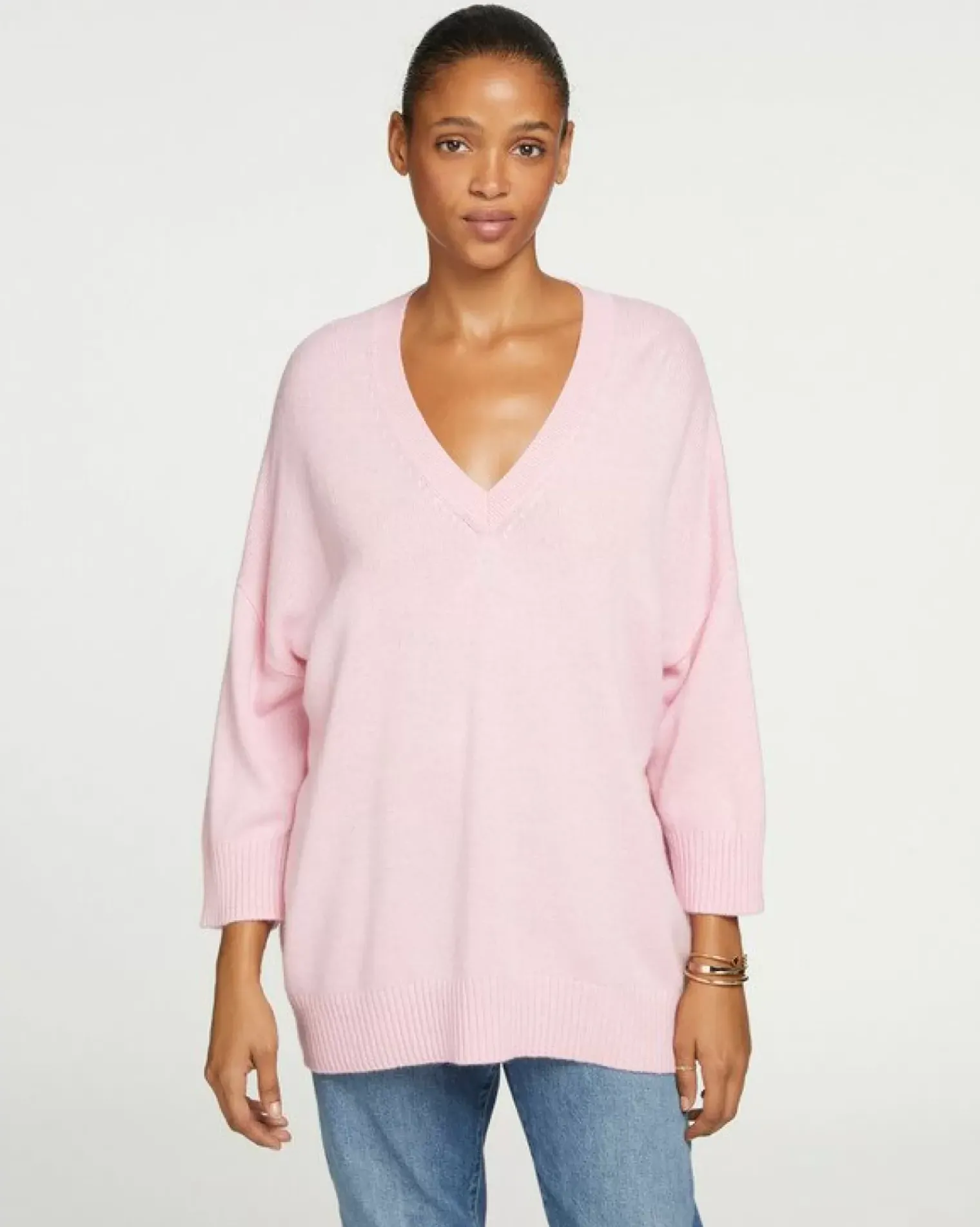 Kujten Sweaters & Sweatshirts>3/4 Sleeve Oversized Cashmere Sweater Candy Pink