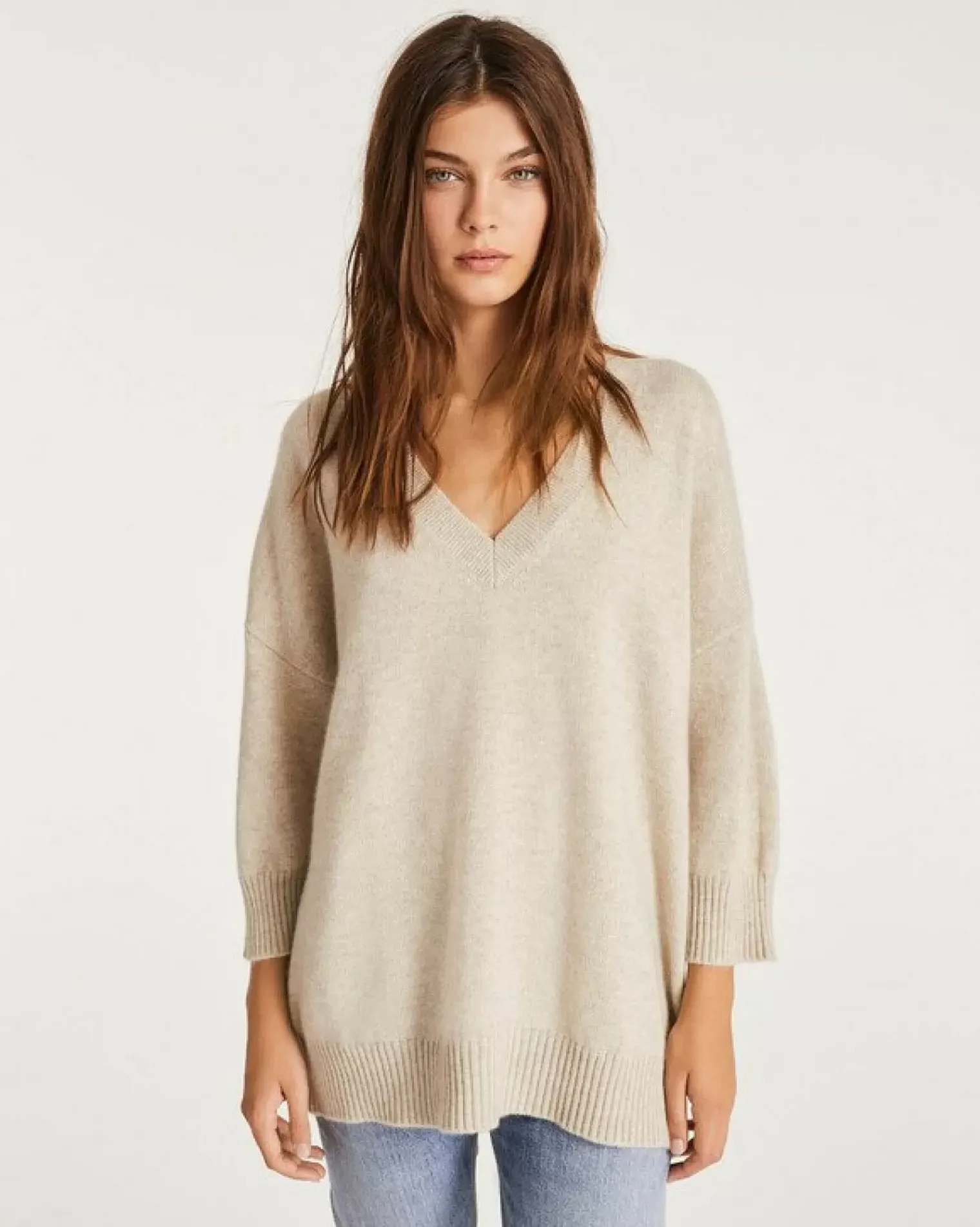Kujten Sweaters & Sweatshirts>3/4 Sleeve Oversized Cashmere Sweater Avoine
