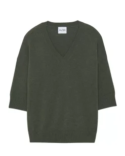 Kujten Sweaters & Sweatshirts>3/4 Sleeve Oversized Cashmere Sweater Kaki Fonce