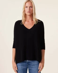 Kujten Sweaters & Sweatshirts>3/4 Sleeves Oversized Cashmere Sweater Noir