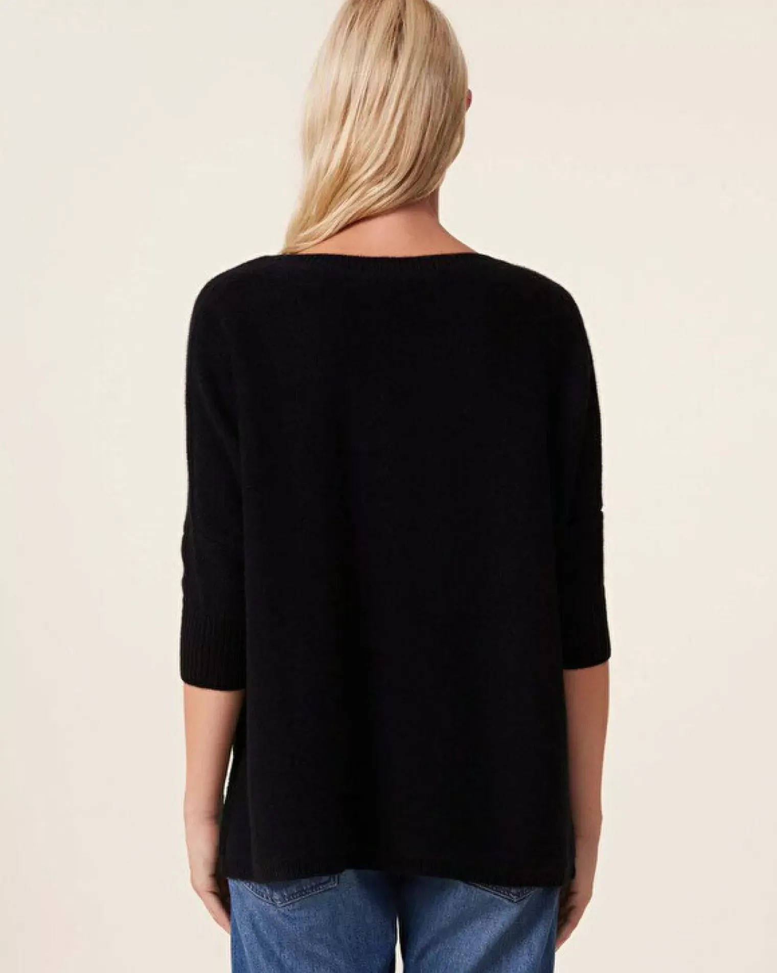 Kujten Sweaters & Sweatshirts>3/4 Sleeves Oversized Cashmere Sweater Noir