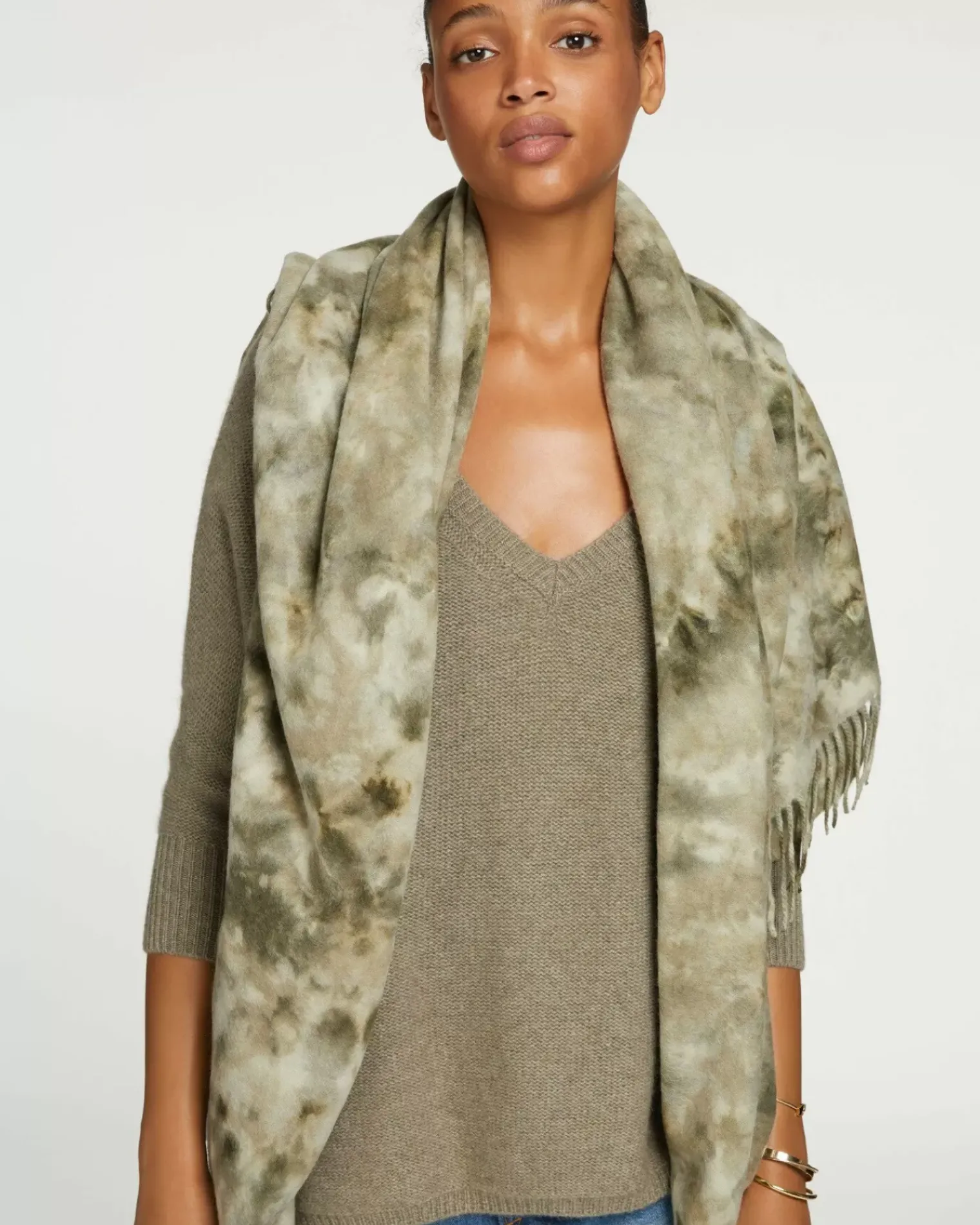 Kujten Sweaters & Sweatshirts>3/4 Sleeves Oversized Cashmere Sweater Kaki Chine