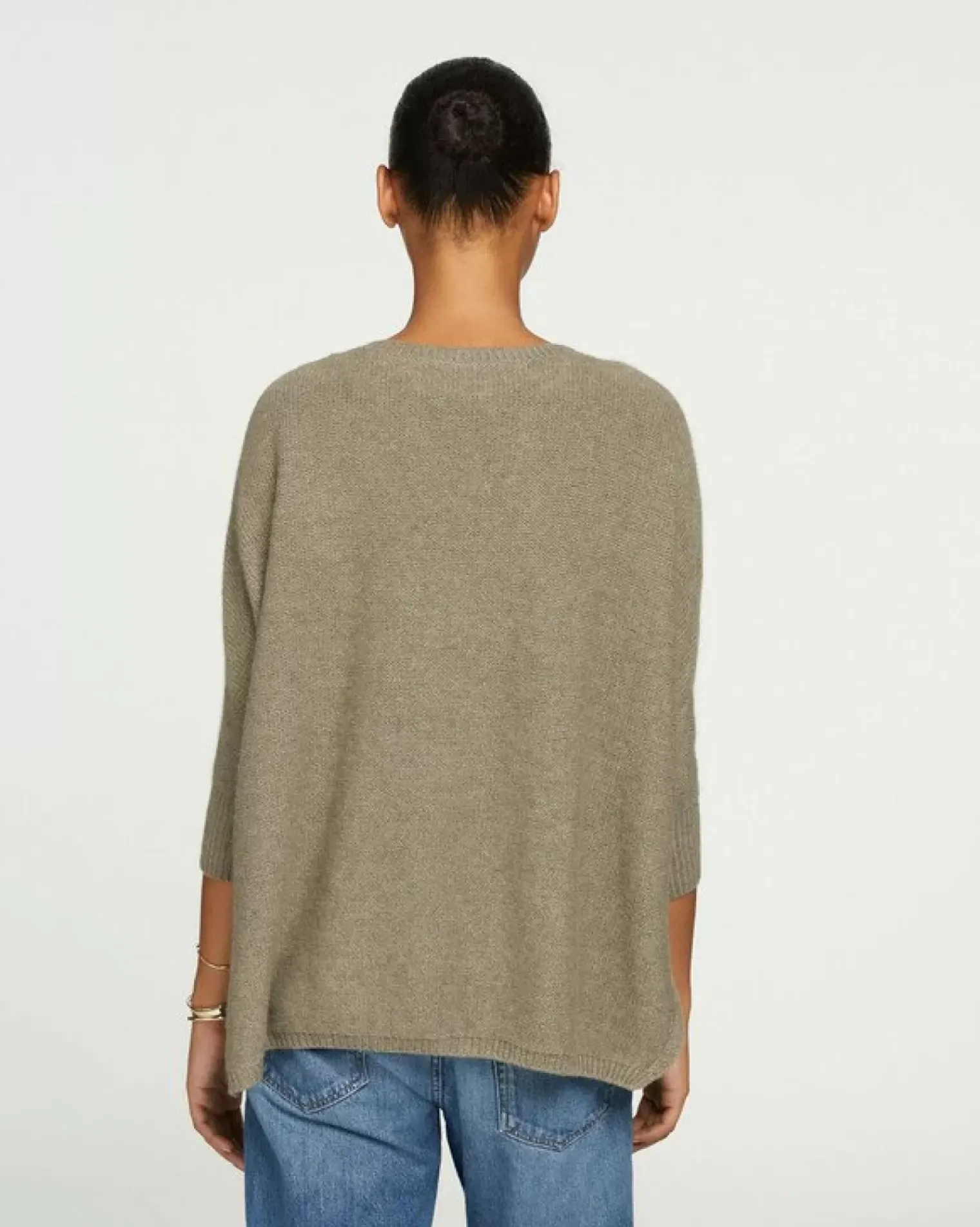 Kujten Sweaters & Sweatshirts>3/4 Sleeves Oversized Cashmere Sweater Kaki Chine