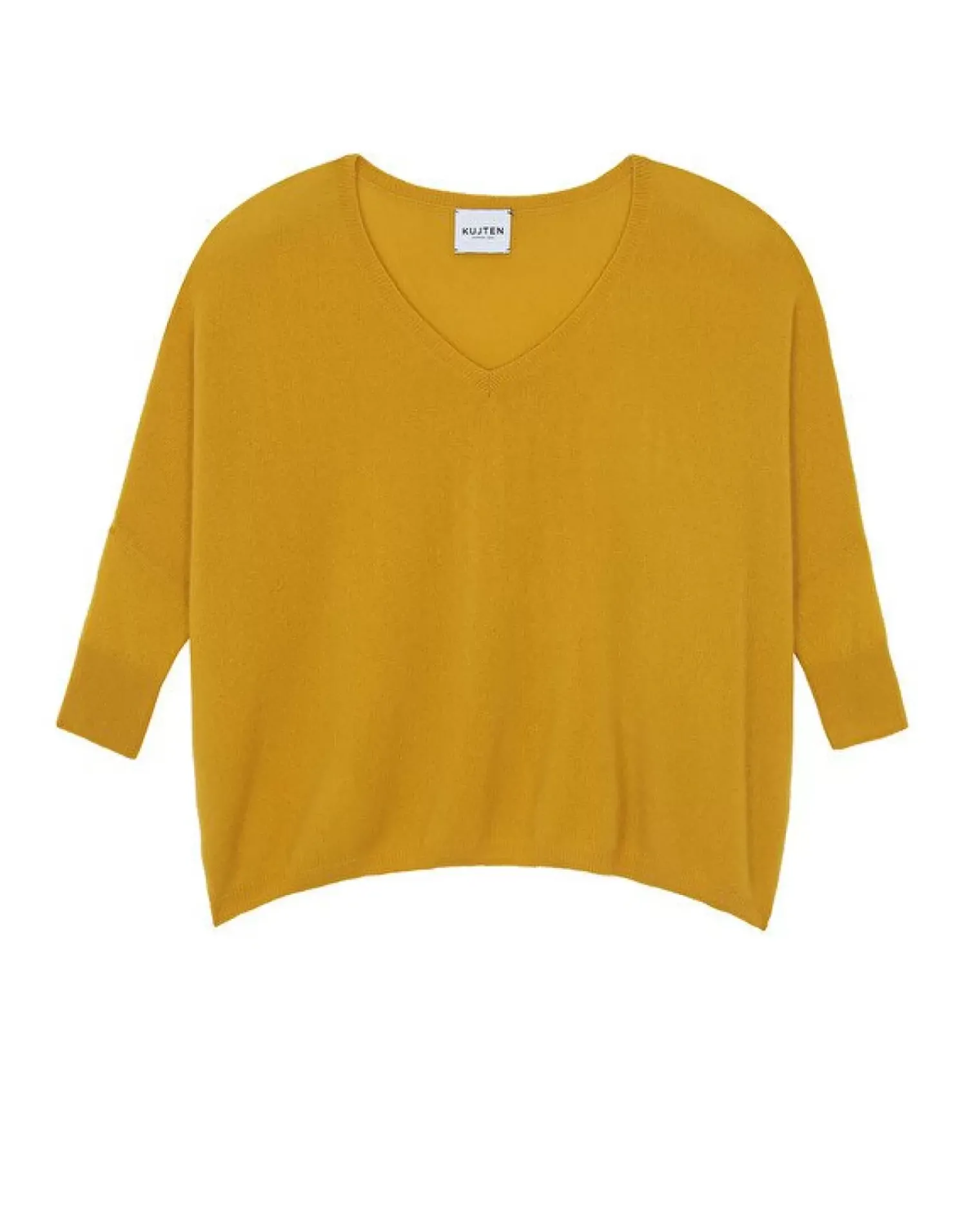 Kujten Sweaters & Sweatshirts>3/4 Sleeves V-Neck Cashmere Sweater, 2-Threads Jaune Safran
