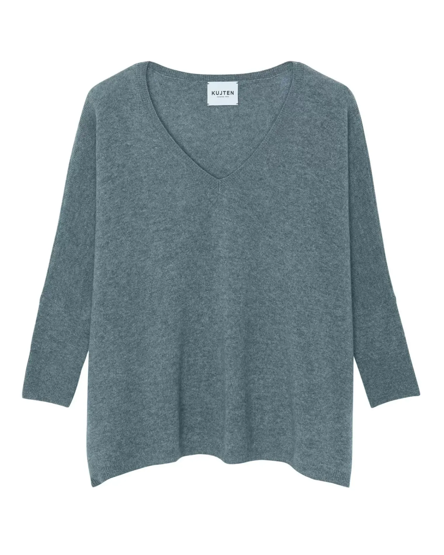 Kujten Sweaters & Sweatshirts>3/4 Sleeves V-Neck Cashmere Sweater, 2-Threads Gris Flanelle