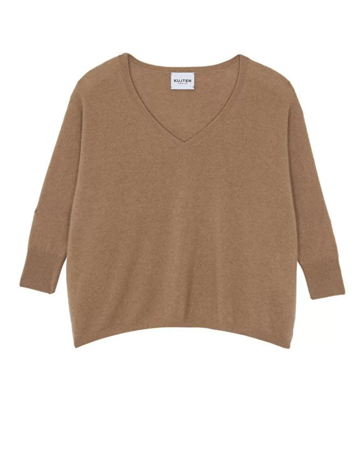 Kujten Sweaters & Sweatshirts>3/4 Sleeves V-Neck Cashmere Sweater, 2-Threads Camelo