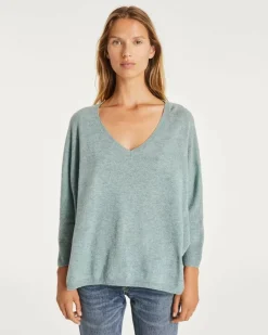 Kujten Sweaters & Sweatshirts>3/4 Sleeves V-Neck Cashmere Sweater Vert Suzanne