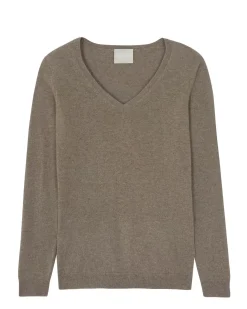 Kujten Sweaters & Sweatshirts>Basic Long Sleeves Cashmere Sweater, 2-Threads Beige Taupe