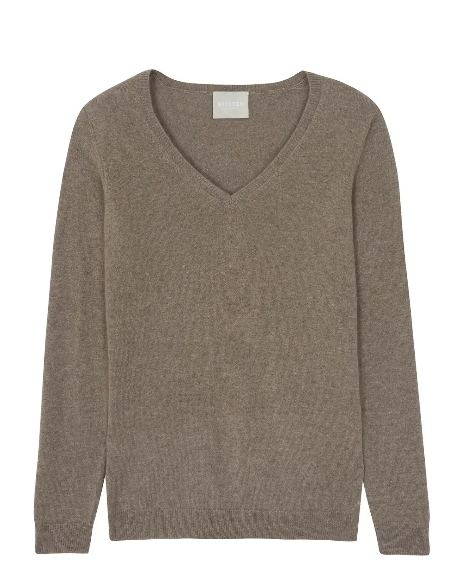 Kujten Sweaters & Sweatshirts>Basic Long Sleeves Cashmere Sweater, 2-Threads Beige Taupe