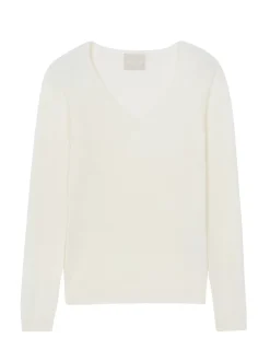 Kujten Sweaters & Sweatshirts>Basic Long Sleeves Cashmere Sweater, 2-Threads Blanc