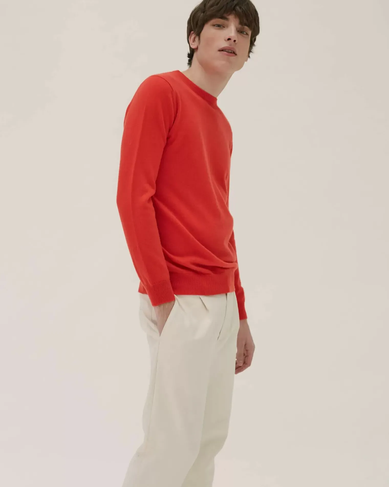 Kujten Sweaters & Sweatshirts>Basic Long Sleeves Cashmere Sweater Rouge Flame