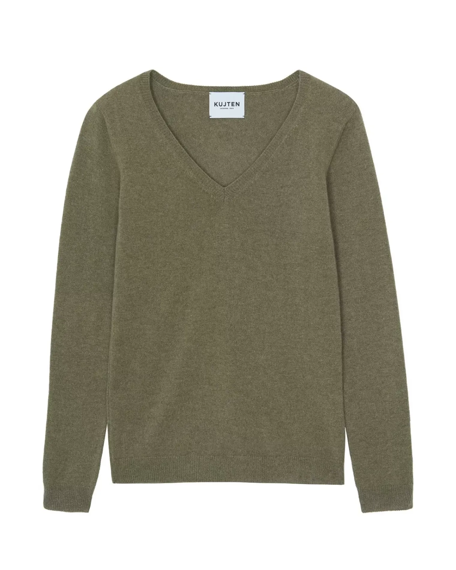 Kujten Sweaters & Sweatshirts>Basic Long Sleeves Cashmere Sweater, 2-Threads Kaki Chine
