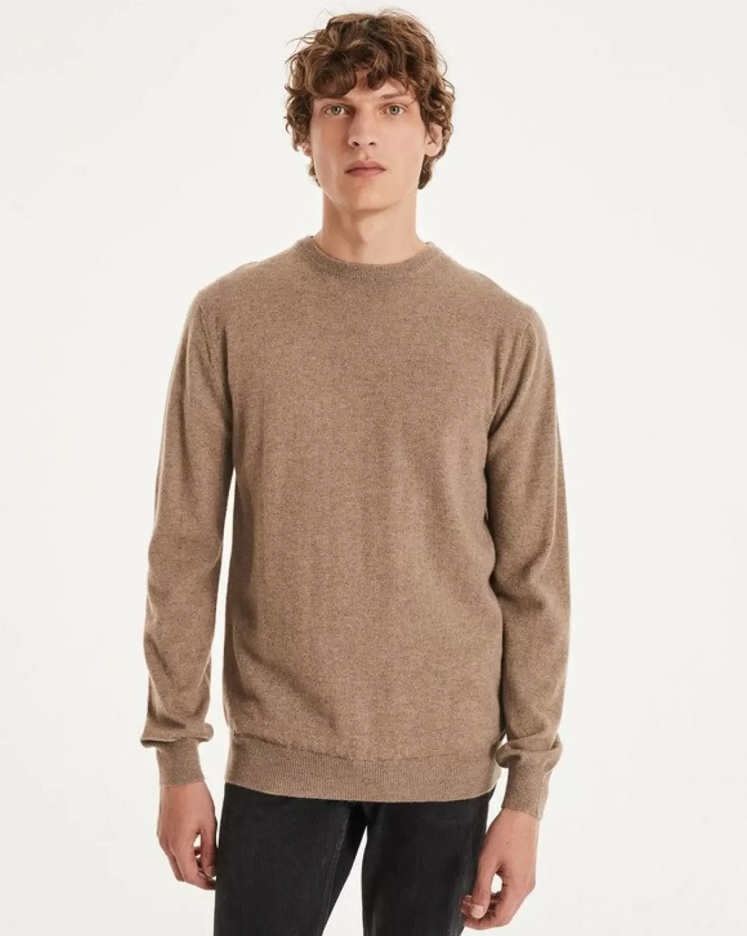 Kujten Sweaters & Sweatshirts>Basic Long Sleeves Cashmere Sweater Beige Taupe