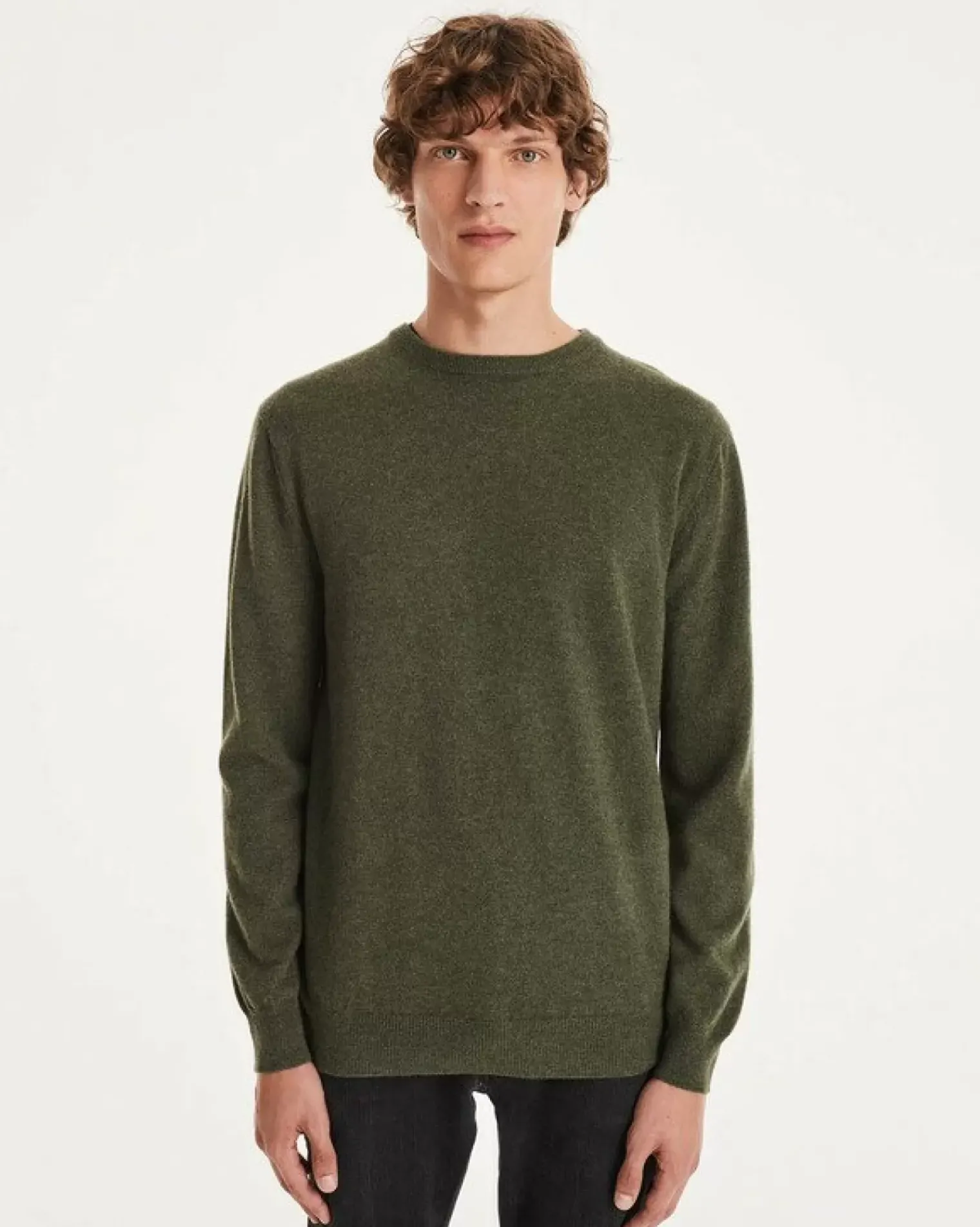 Kujten Sweaters & Sweatshirts>Basic Long Sleeves Cashmere Sweater Kaki Fonce