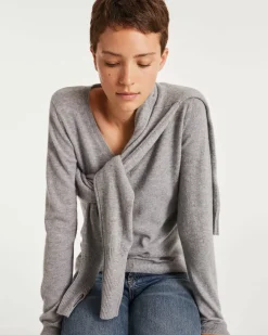 Kujten Sweaters & Sweatshirts>Basic Long Sleeves Cashmere Sweater Gris Chine