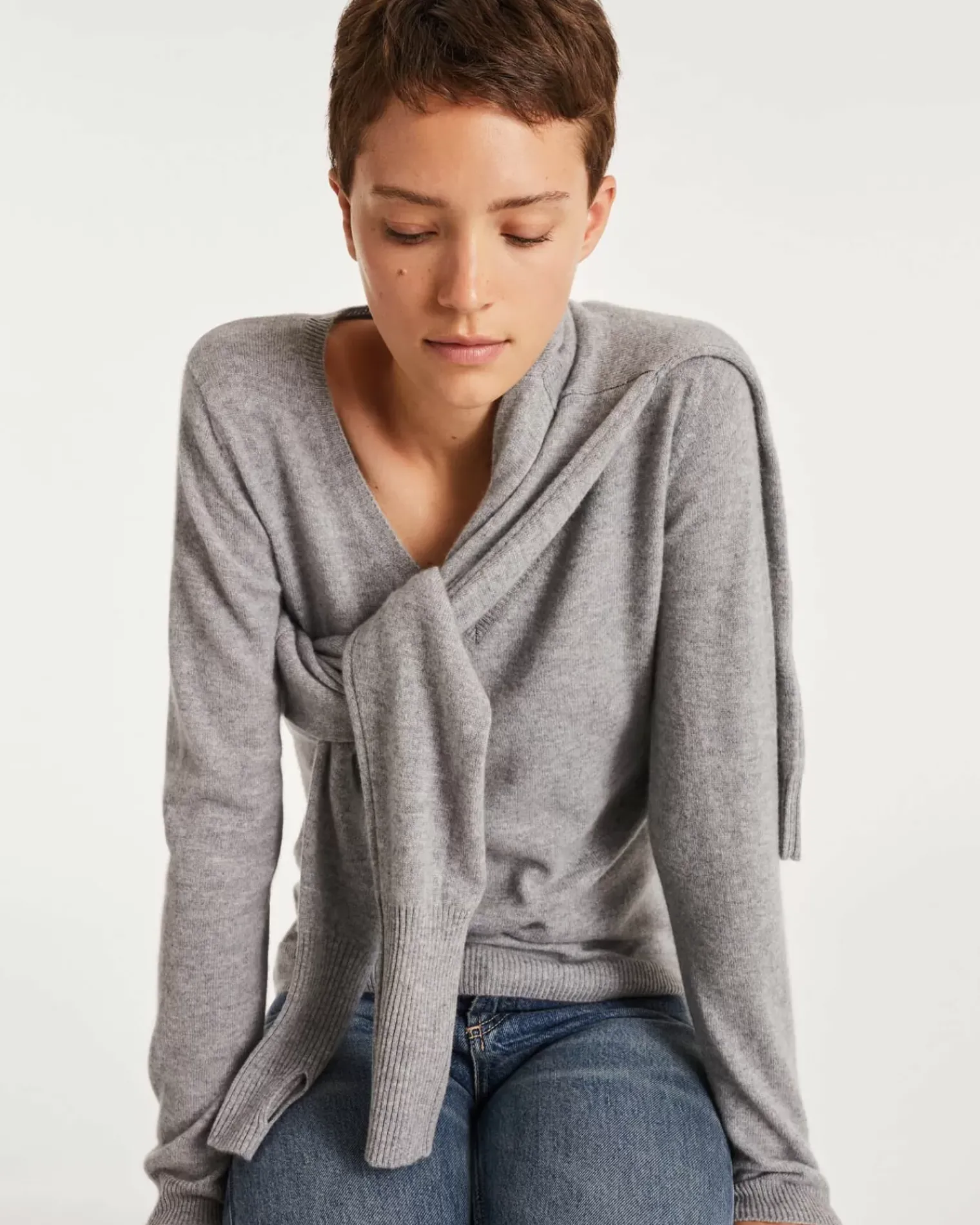 Kujten Sweaters & Sweatshirts>Basic Long Sleeves Cashmere Sweater Gris Chine