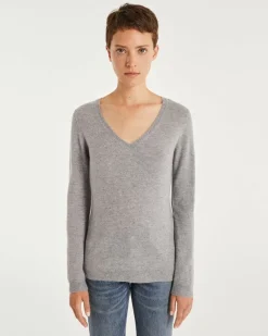 Kujten Sweaters & Sweatshirts>Basic Long Sleeves Cashmere Sweater Gris Chine