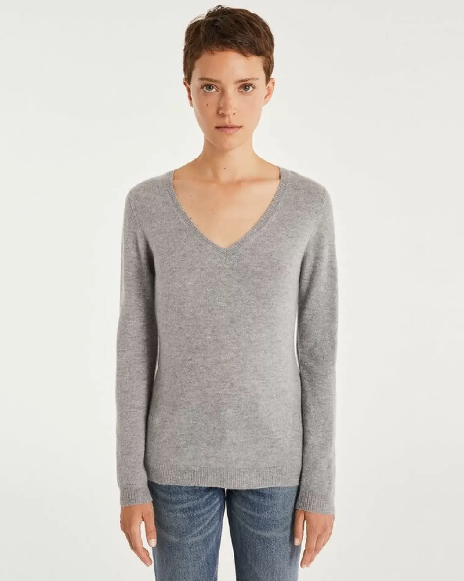 Kujten Sweaters & Sweatshirts>Basic Long Sleeves Cashmere Sweater Gris Chine