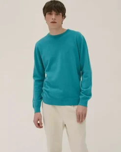 Kujten Sweaters & Sweatshirts>Basic Long Sleeves Cashmere Sweater Bleu Turquoise Chine