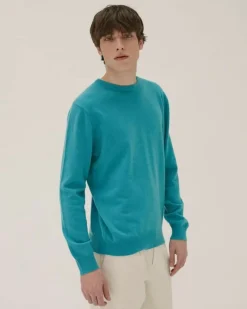 Kujten Sweaters & Sweatshirts>Basic Long Sleeves Cashmere Sweater Bleu Turquoise Chine