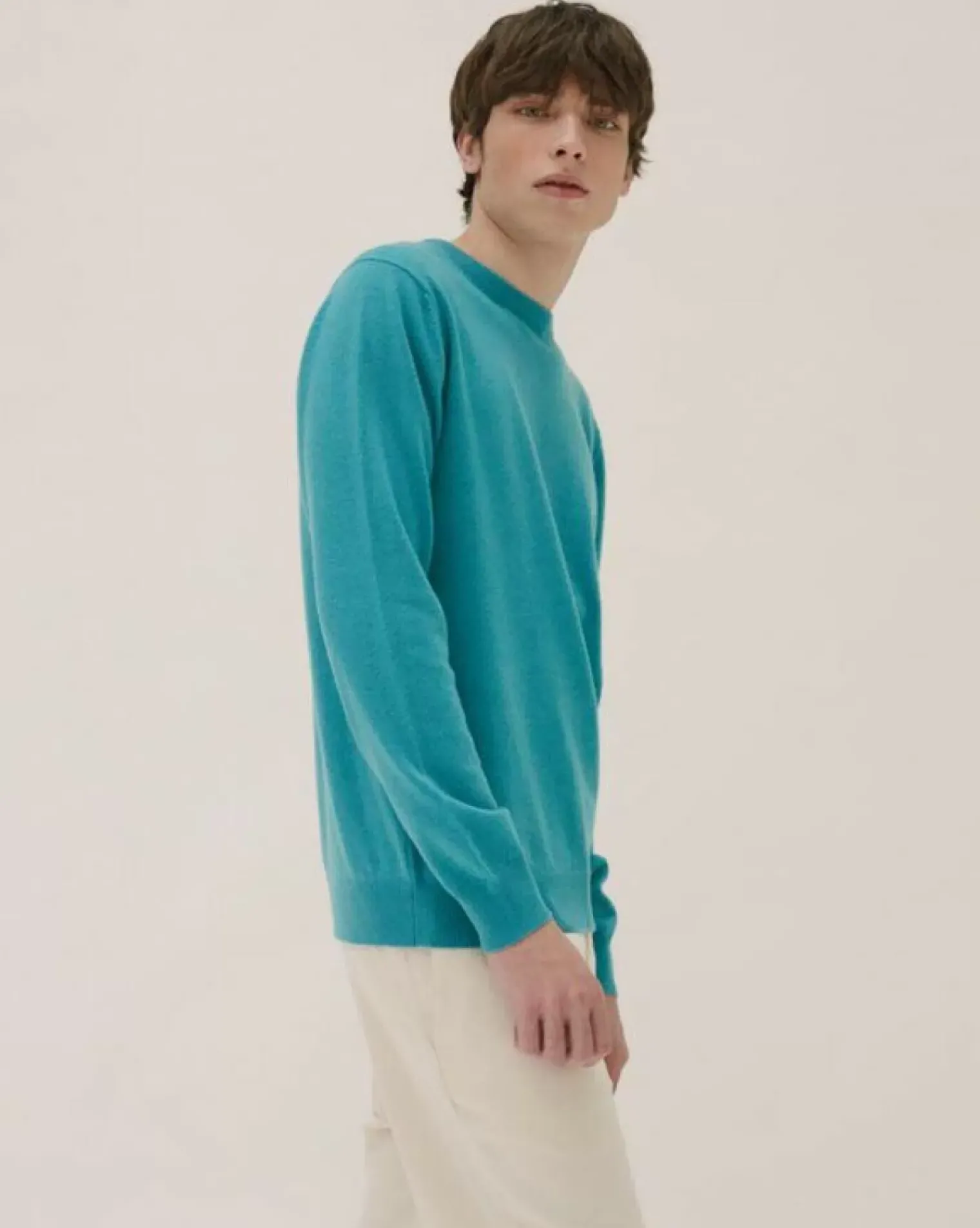 Kujten Sweaters & Sweatshirts>Basic Long Sleeves Cashmere Sweater Bleu Turquoise Chine