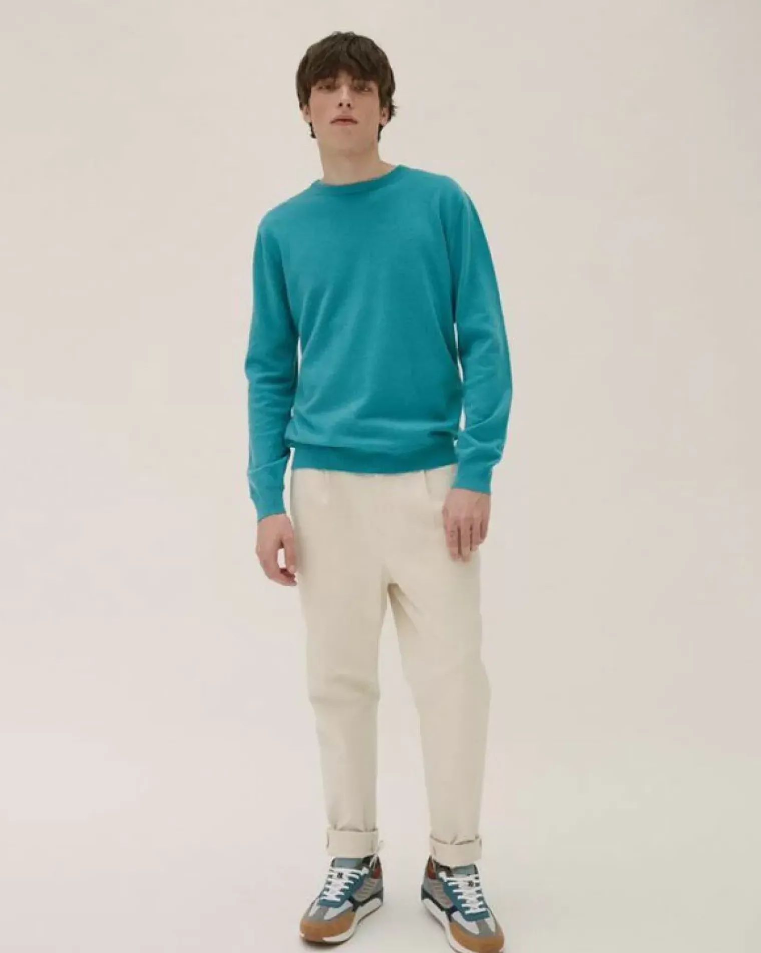 Kujten Sweaters & Sweatshirts>Basic Long Sleeves Cashmere Sweater Bleu Turquoise Chine