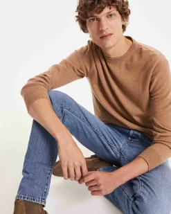 Kujten Sweaters & Sweatshirts>Basic Long Sleeves Cashmere Sweater, 2-Threads Camelo