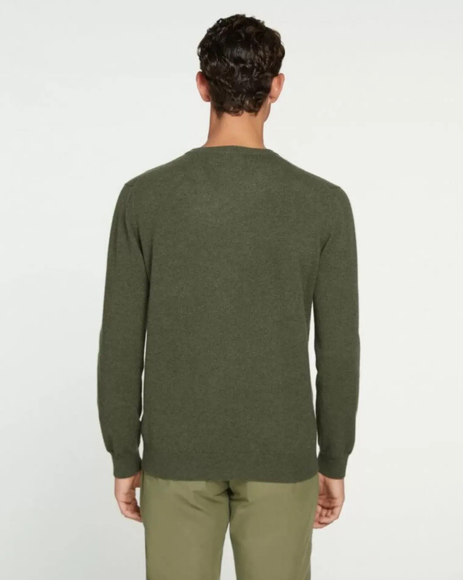 Kujten Sweaters & Sweatshirts>Basic Man V-Neck Cashmere Sweater Kaki Fonce