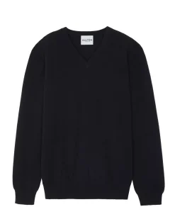 Kujten Sweaters & Sweatshirts>Basic Man V-Neck Cashmere Sweater, 2-Threads Bleu Marine Fonce
