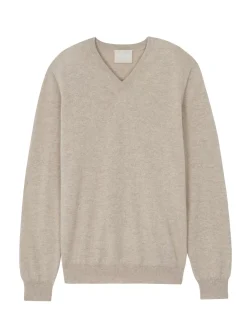 Kujten Sweaters & Sweatshirts>Basic Man V-Neck Cashmere Sweater Beige Chine