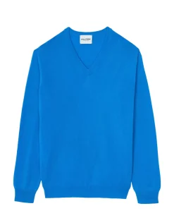 Kujten Sweaters & Sweatshirts>Basic Man V-Neck Cashmere Sweater Bleu Kabalos