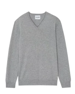 Kujten Sweaters & Sweatshirts>Basic Man V-Neck Cashmere Sweater Gris Chine