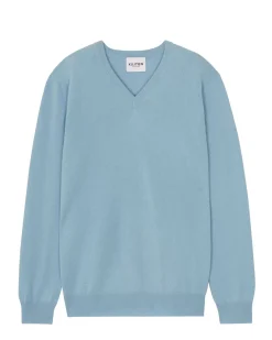 Kujten Sweaters & Sweatshirts>Basic Men V-Neck Cashmere Sweater Blue Ice