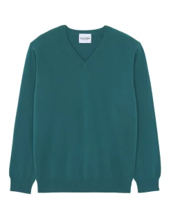 Kujten Sweaters & Sweatshirts>Basic Men V-Neck Cashmere Sweater, 2-Threads Vert Perroquet