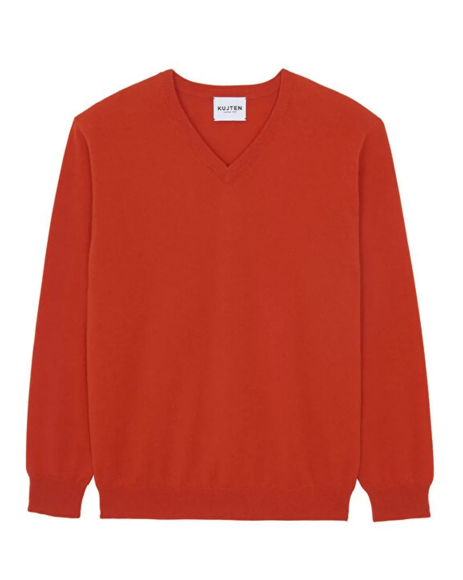 Kujten Sweaters & Sweatshirts>Basic Men V-Neck Cashmere Sweater, 2-Threads Orange Rosso