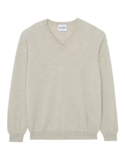 Kujten Sweaters & Sweatshirts>Basic Men V-Neck Cashmere Sweater, 2-Threads Avoine