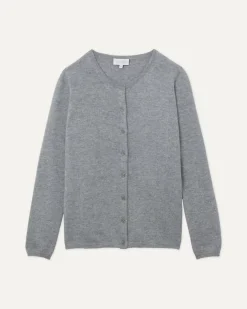 Kujten Jackets & Vests>Basic Round Neck Woman Cashmere Cardigan Gris Chine