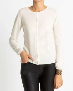Kujten Jackets & Vests>Basic Round Neck Woman Cashmere Cardigan Blanc