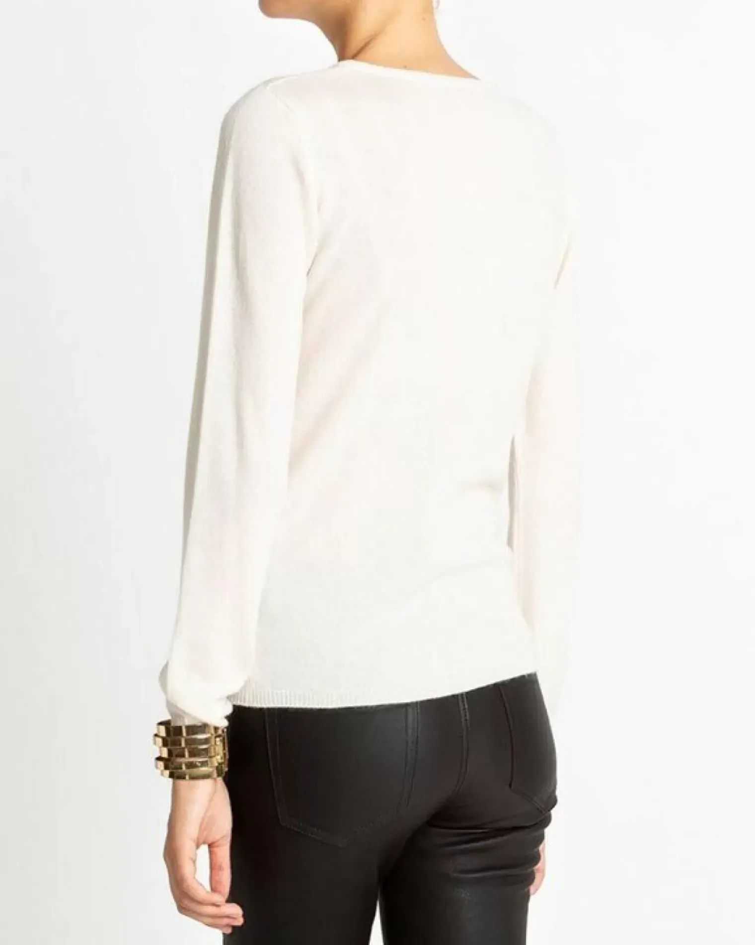 Kujten Jackets & Vests>Basic Round Neck Woman Cashmere Cardigan Blanc