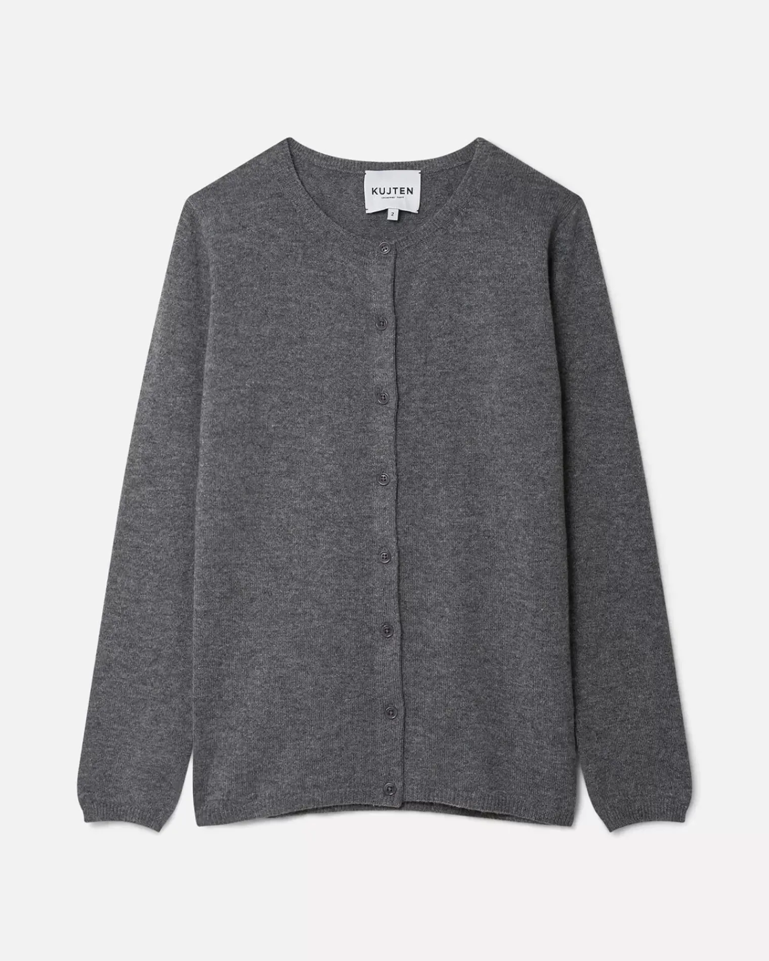 Kujten Jackets & Vests>Basic Round Neck Woman Cashmere Cardigan Gris Flanelle