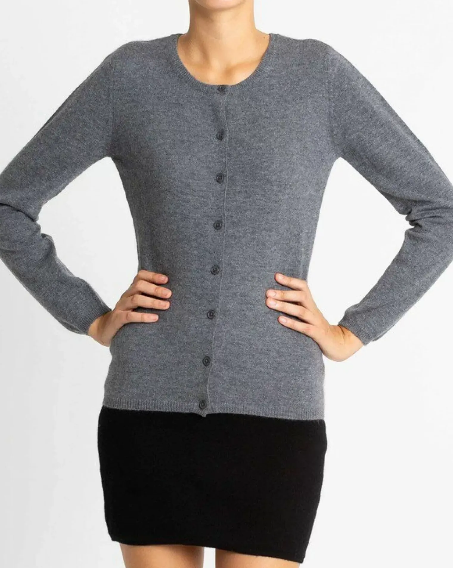 Kujten Jackets & Vests>Basic Round Neck Woman Cashmere Cardigan Gris Flanelle