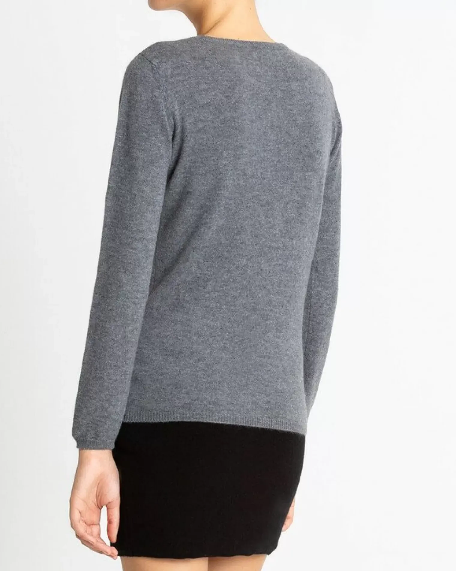 Kujten Jackets & Vests>Basic Round Neck Woman Cashmere Cardigan Gris Flanelle