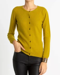 Kujten Jackets & Vests>Basic Round Neck Woman Cashmere Cardigan Vert Olive